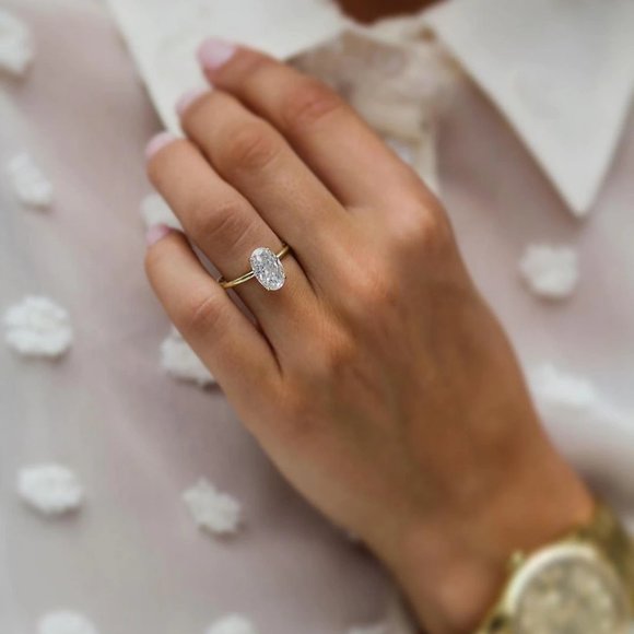 Certified 3ct. t.w. Moissanite Diamond Oval Crushed Ice 10K Yellow Gold Ring NEW - Picture 11 of 14